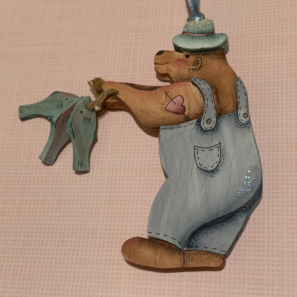 Alaska bear with fish wood ornament Mary Harper